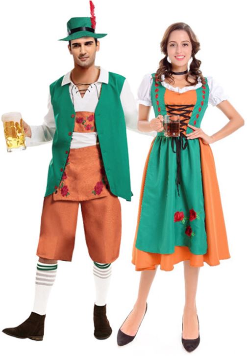 2244-08 Костюм баварский длинный зелен-корич для девушки R напрокат и купить в Казани по низкой оптовой цене, доставка по всей России