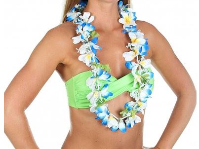 8802-37 Гавайское ожерелье Ромашки, лепестки сине-белые напрокат и купить в Казани по низкой оптовой цене, доставка по всей России