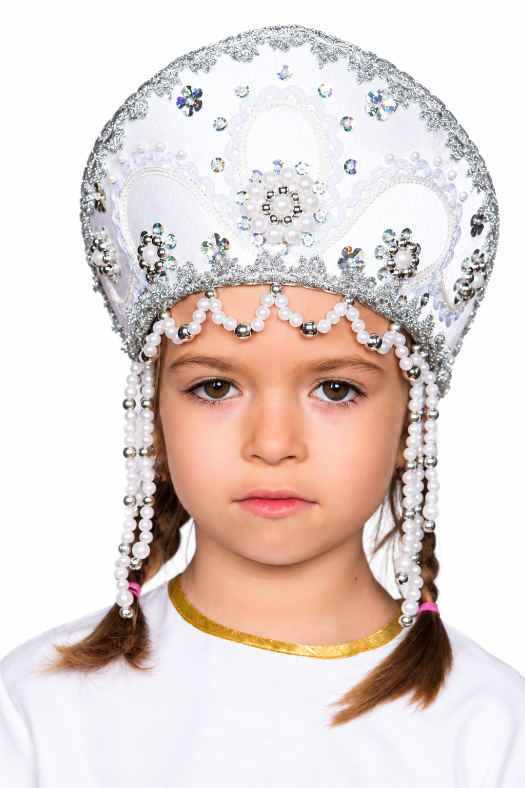 3070-02 Кокошник Алина, с бусинами, высота 11см, белый напрокат и купить в Казани по низкой оптовой цене, доставка по всей России 3070-02 Кокошник Алина, с бусинами, высота 11см, белый напрокат и купить в Казани по низкой оптовой цене, доставка по всей России