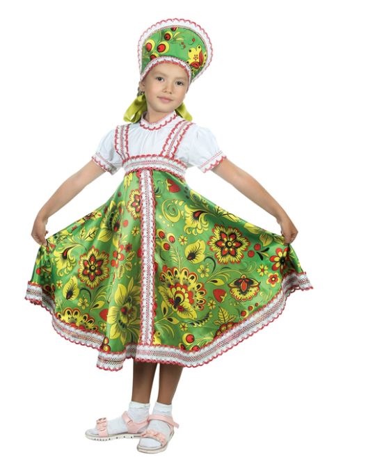 1100-632 Русский народный костюм Хохлома, цвет зелёный R напрокат и купить в Казани по низкой оптовой цене, доставка по всей России