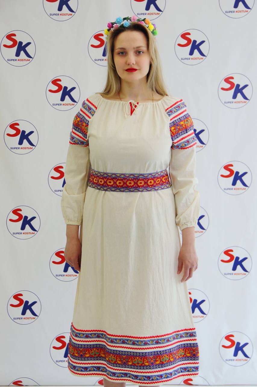 2200-27 Платье народное Василиса,100% хлопок R напрокат и купить в Казани по низкой оптовой цене, доставка по всей России
