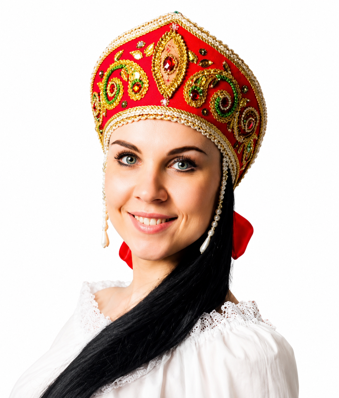 3070-81 Кокошник Пелагея высота 16см, Красный с золотом напрокат и купить в Казани по низкой оптовой цене, доставка по всей России