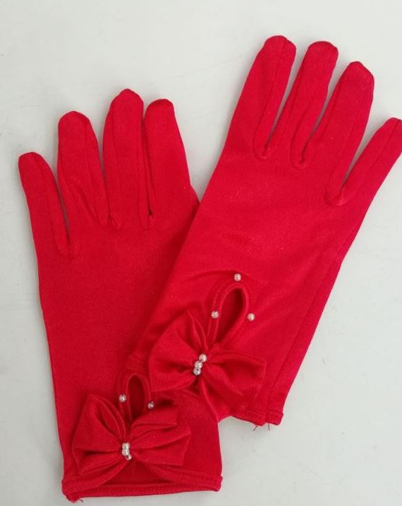 3607-33 Перчатки детские красные, атлас,19 см напрокат и купить в Казани по низкой оптовой цене, доставка по всей России