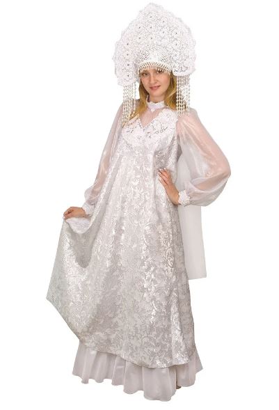 9001-89 Костюм Снегурочка белая с роскошным кокошником напрокат и купить в Казани по низкой оптовой цене, доставка по всей России
