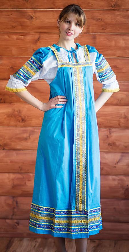 2200-267 Костюм народный Дарья 100% хлопок, Голубой R напрокат и купить в Казани по низкой оптовой цене, доставка по всей России