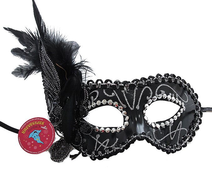 3302-13 Маска черная с узором с цветком с пером напрокат и купить в Казани по низкой оптовой цене, доставка по всей России 3302-13 Маска черная с узором с цветком с пером напрокат и купить в Казани по низкой оптовой цене, доставка по всей России