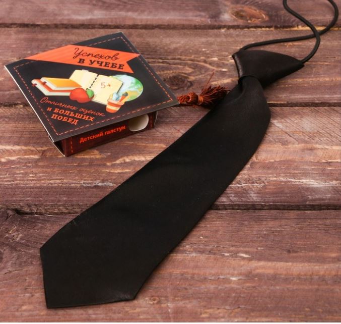 3432-22 Галстук черный детский в подар. коробке Успехов в учёбе напрокат и купить в Казани по низкой оптовой цене, доставка по всей России