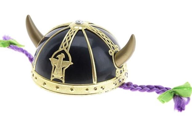 9066-23 Шлем Викинга черный с косичками