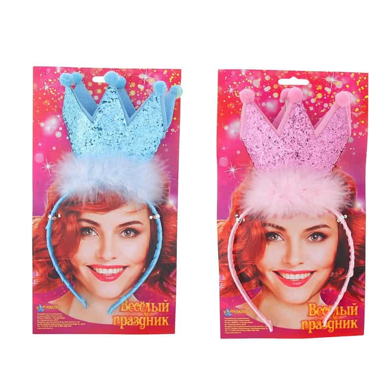 5215 Ободок Блестящая корона с пухом микс напрокат и купить в Казани по низкой оптовой цене, доставка по всей России