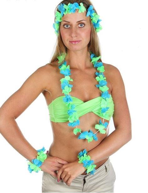 8803-82 Набор гавайский зелен-голуб(ожерелье,венок,2 браслета) напрокат и купить в Казани по низкой оптовой цене, доставка по всей России
