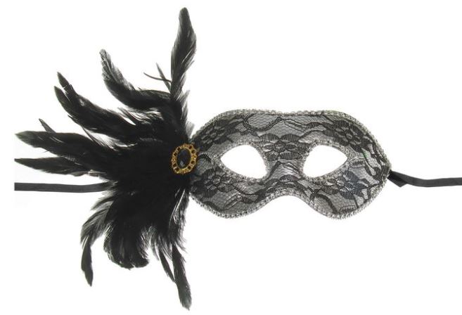 3302-27 Маска карнавальная черная с пером